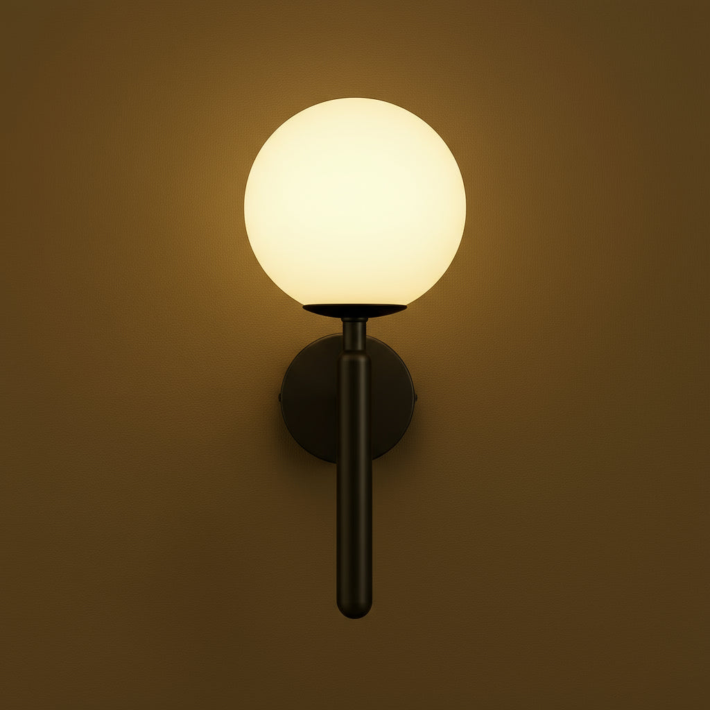 Modern Wall Light | Brass Frosted Globe Shade Sconce Bedroom Indoor