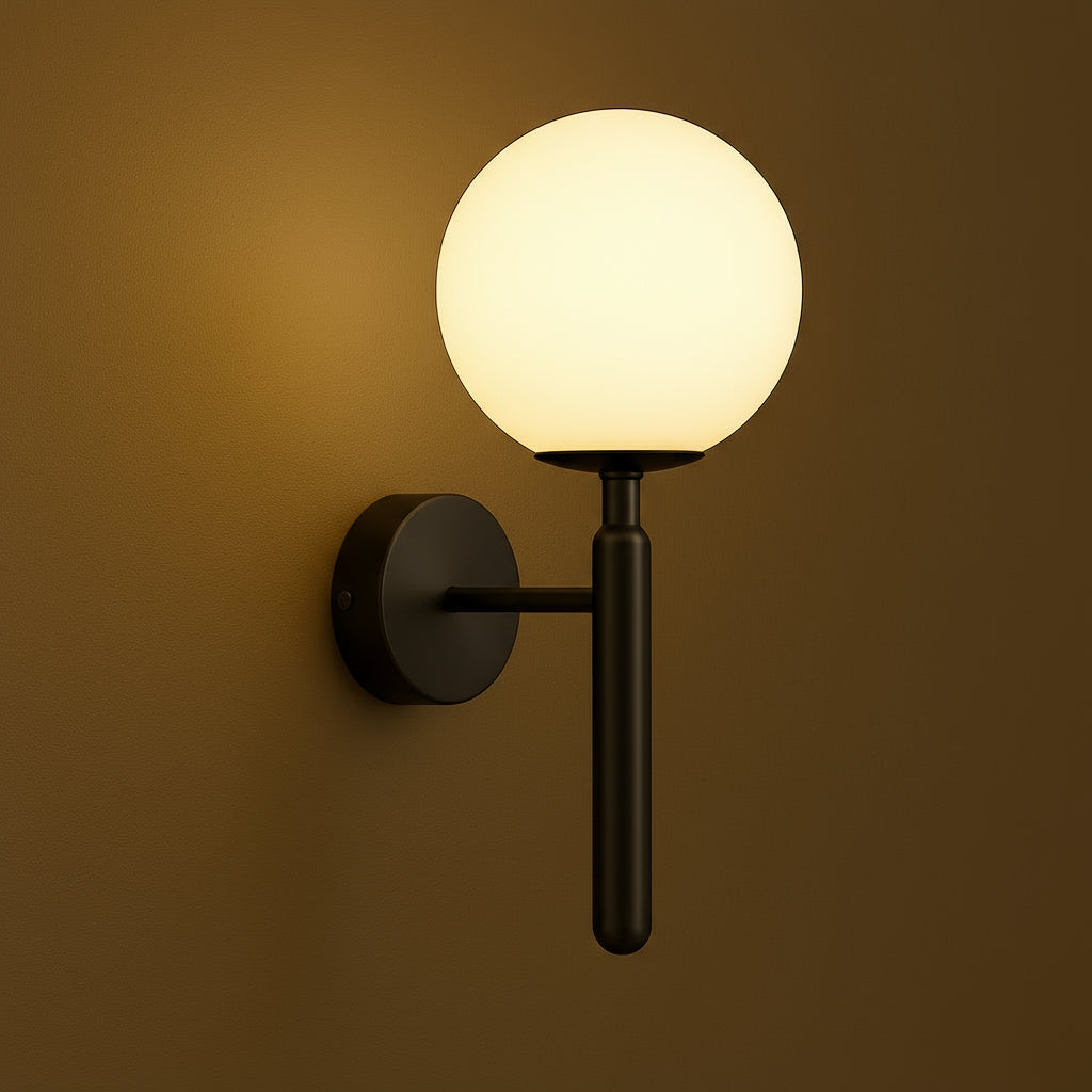 Modern Wall Light | Brass Frosted Globe Shade Sconce Bedroom Indoor