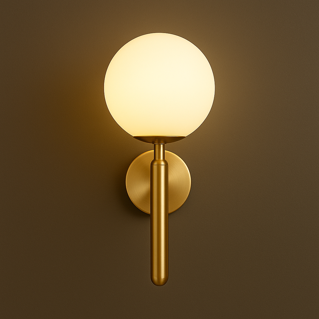 Modern Wall Light | Brass Frosted Globe Shade Sconce Bedroom Indoor