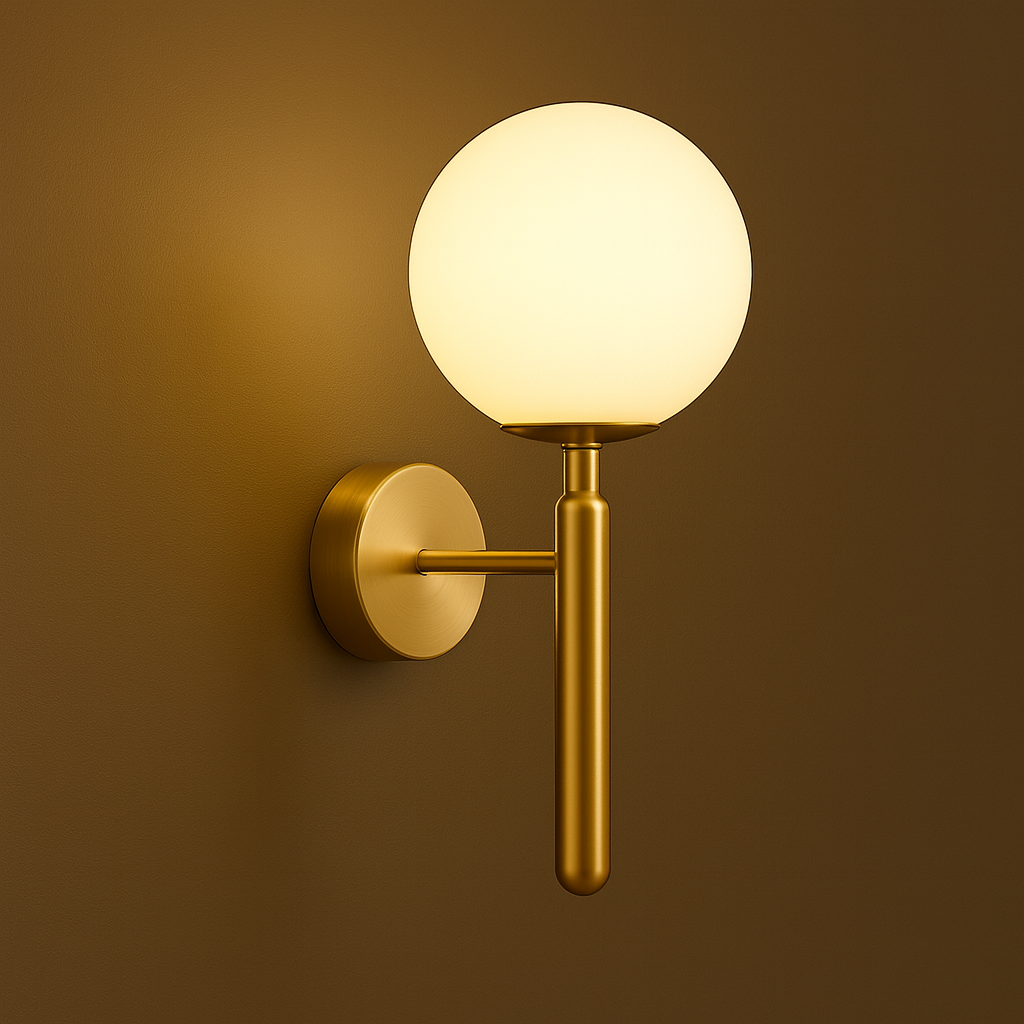 Modern Wall Light | Brass Frosted Globe Shade Sconce Bedroom Indoor