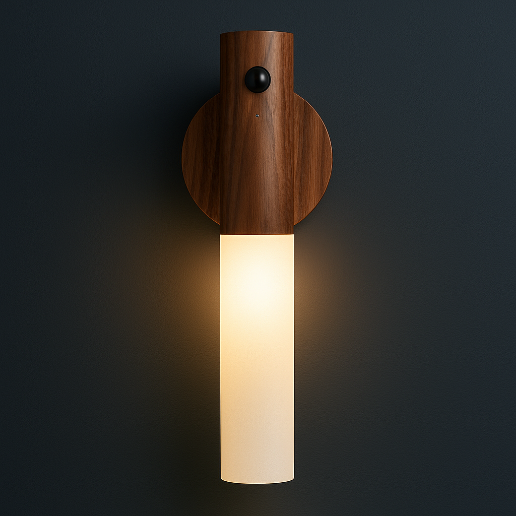 Stick-on Wall Light | Motion Sensor Wood Sconce Frosted Glass Stick On Lights