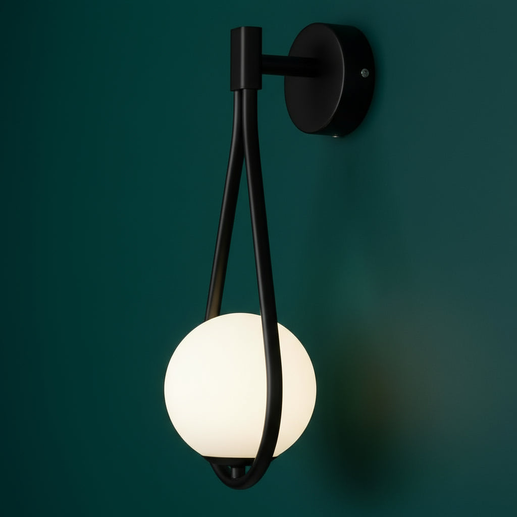 Modern Wall Light | Brass Teardrop Frame Frosted Glass Globe Shade Living Room