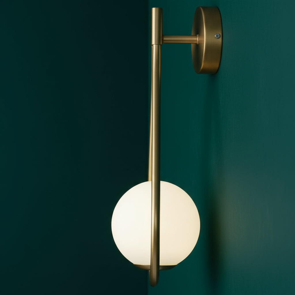 Modern Wall Light | Brass Teardrop Frame Frosted Glass Globe Shade Living Room