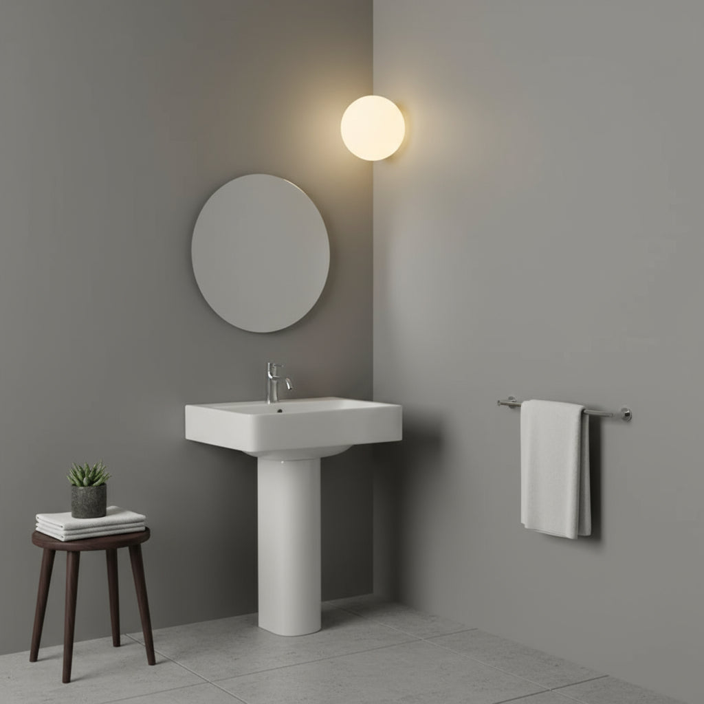 Modern Glass Wall Light | Round Frosted Glass Globe Concealed Base Bedroom