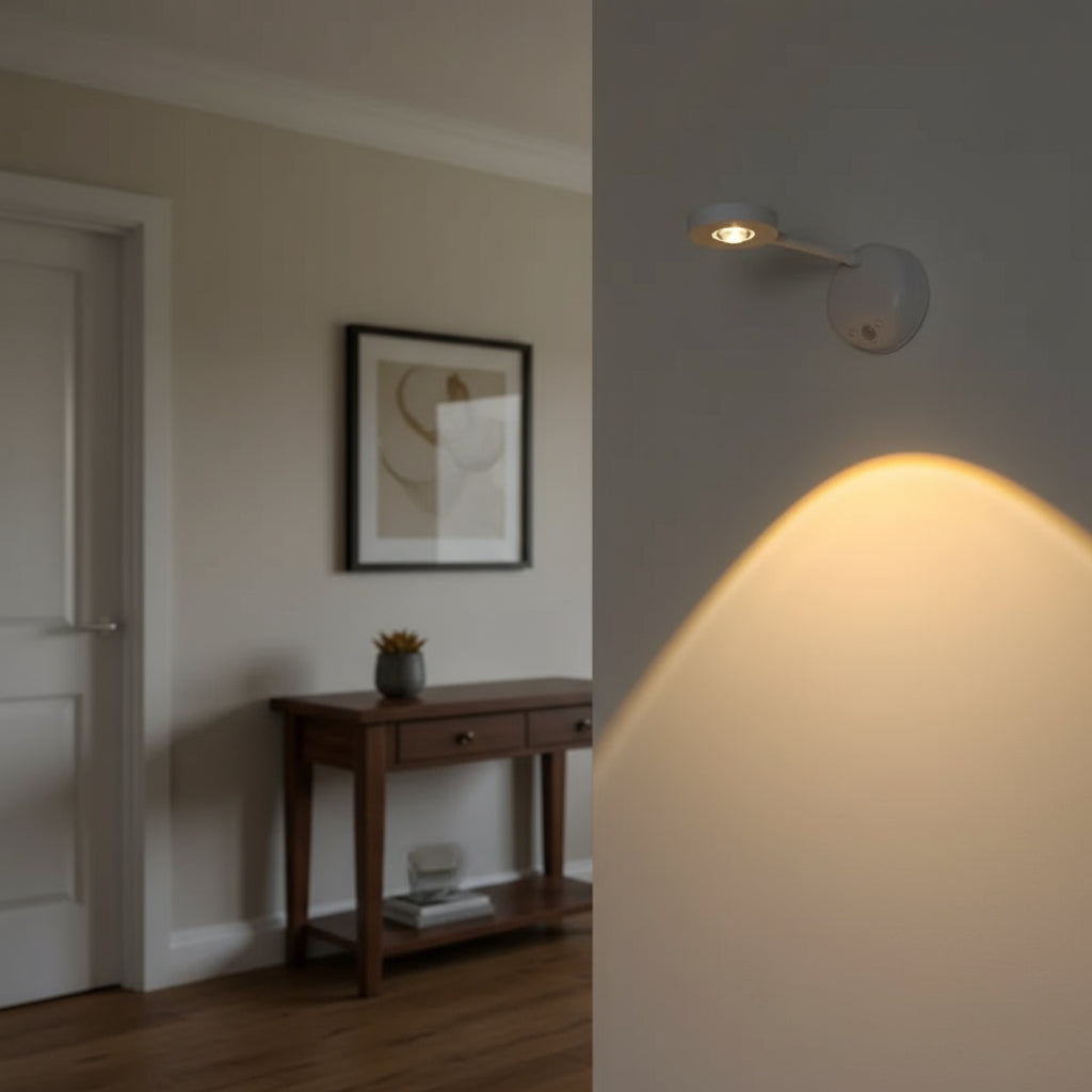 Stick-On Rechargeable Wall Spotlight | Rotatable Minimal LED Sconce Light Sensor Battery