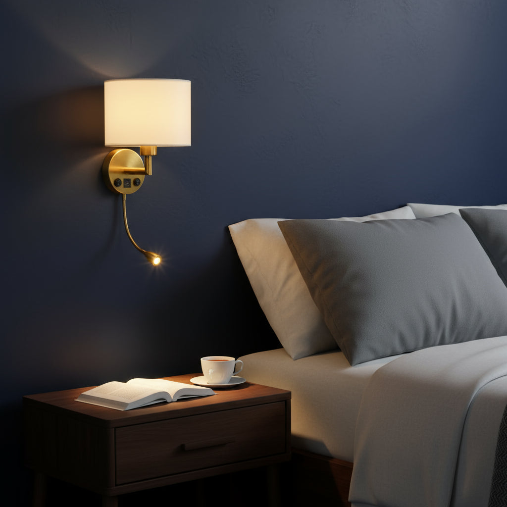 Modern Fabric Wall Light | Dual Light Source Cloth Shade Iron Body Bedroom