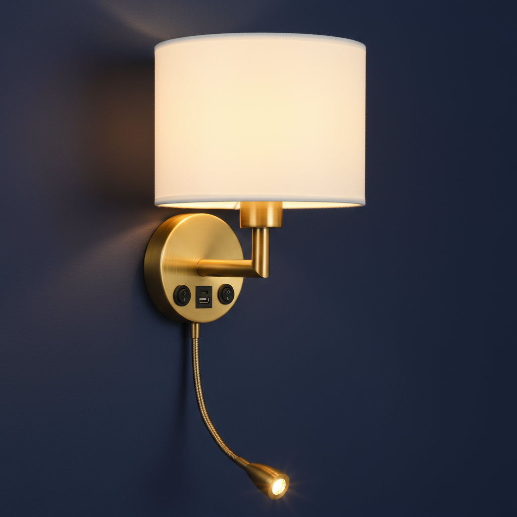 Modern Fabric Wall Light | Dual Light Source Cloth Shade Iron Body Bedroom