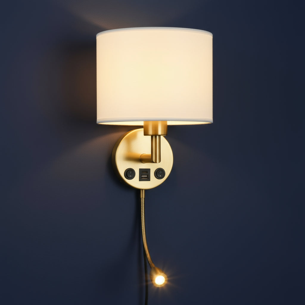 Modern Fabric Wall Light | Dual Light Source Cloth Shade Iron Body Bedroom