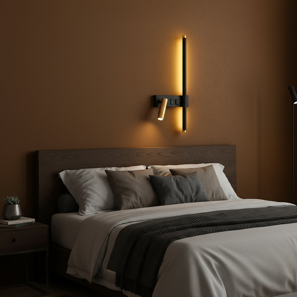 LED Wall Light | Vertical Matte Black Gold Adjustable Spotlight Bedroom