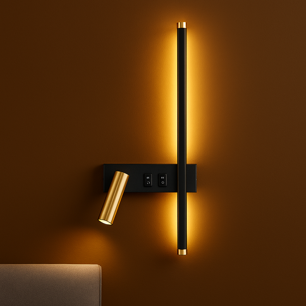 LED Wall Light | Vertical Matte Black Gold Adjustable Spotlight Bedroom
