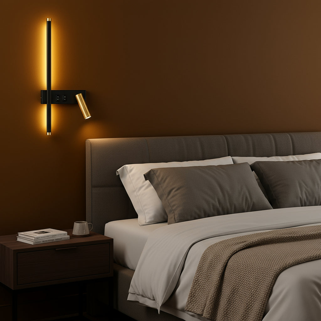 LED Wall Light | Vertical Matte Black Gold Adjustable Spotlight Bedroom