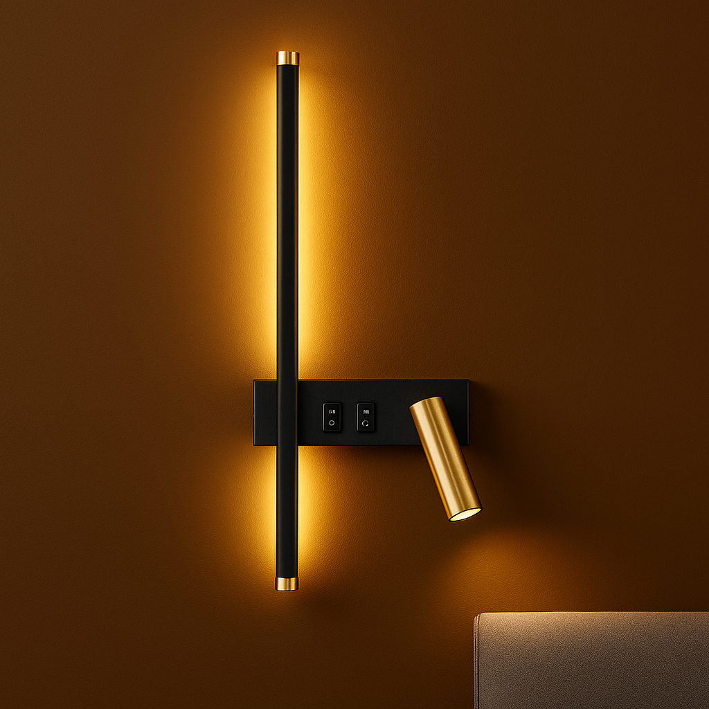 LED Wall Light | Vertical Matte Black Gold Adjustable Spotlight Bedroom
