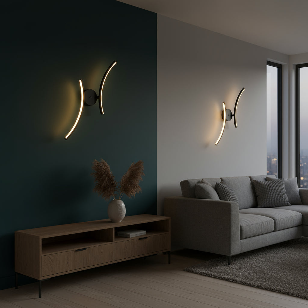 LED Wall Light | Sculptural Black Curved Sconce Indoor Lighting