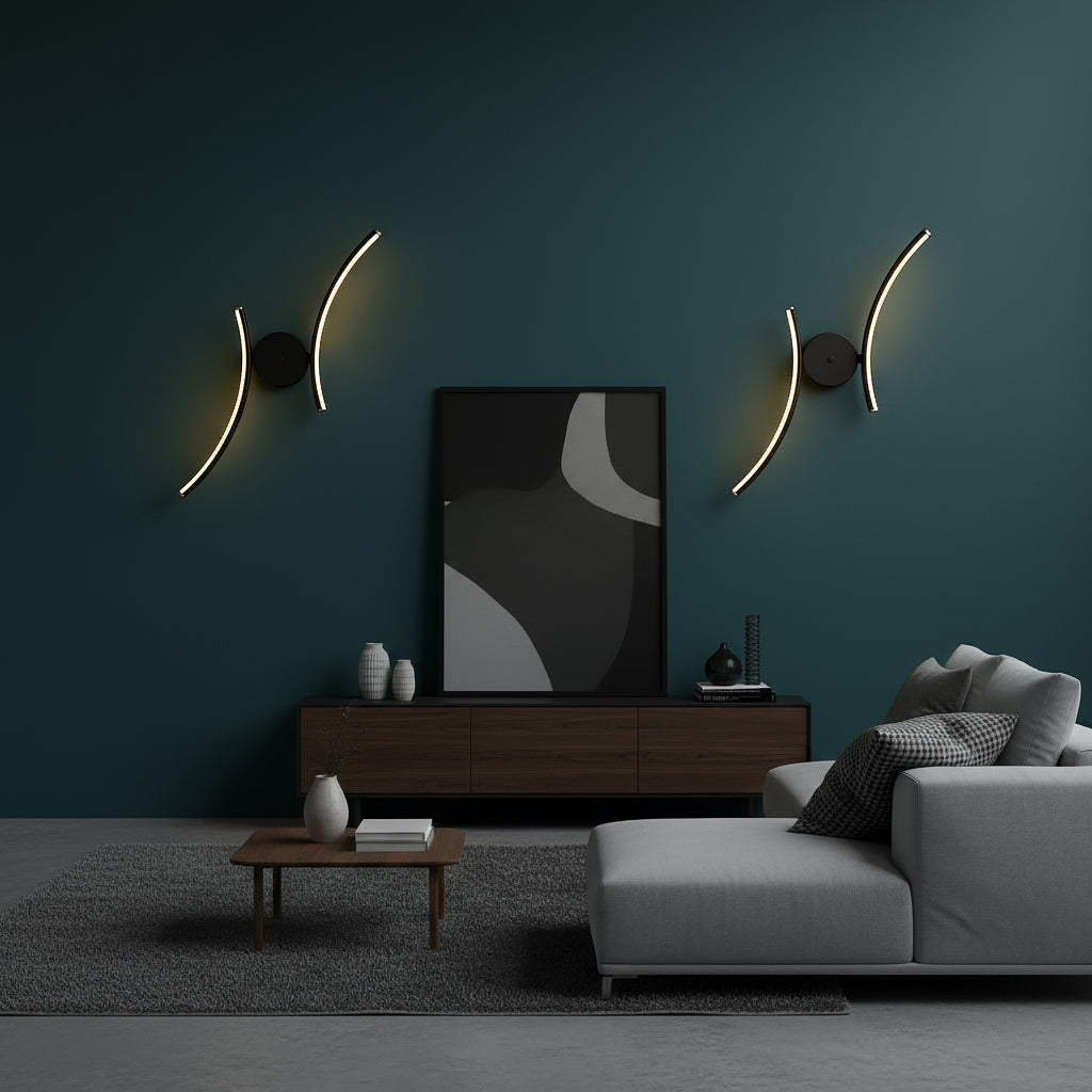 LED Wall Light | Sculptural Black Curved Sconce Indoor Lighting