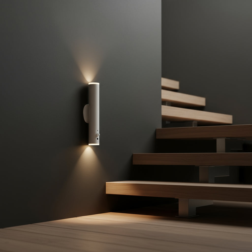 Stick-On Rechargeable Wall Light | Slim Metal Tube Remote Light Sensor Battery Operated