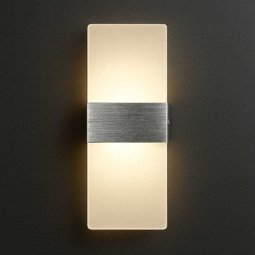 LED Wall Light | Rectangular Frosted Acrylic Shade Aluminum Center Band Indoor