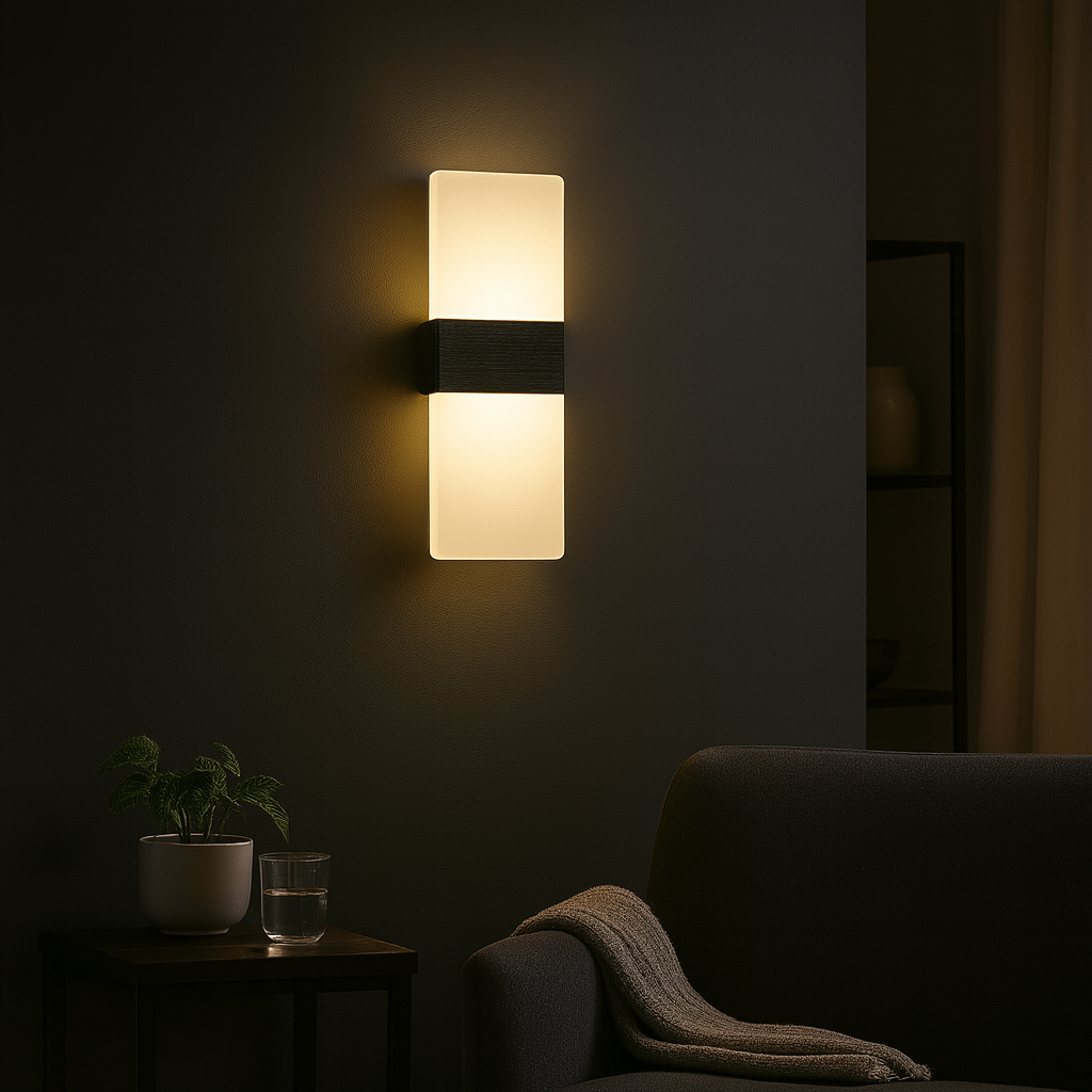 LED Wall Light | Rectangular Frosted Acrylic Shade Aluminum Center Band Indoor