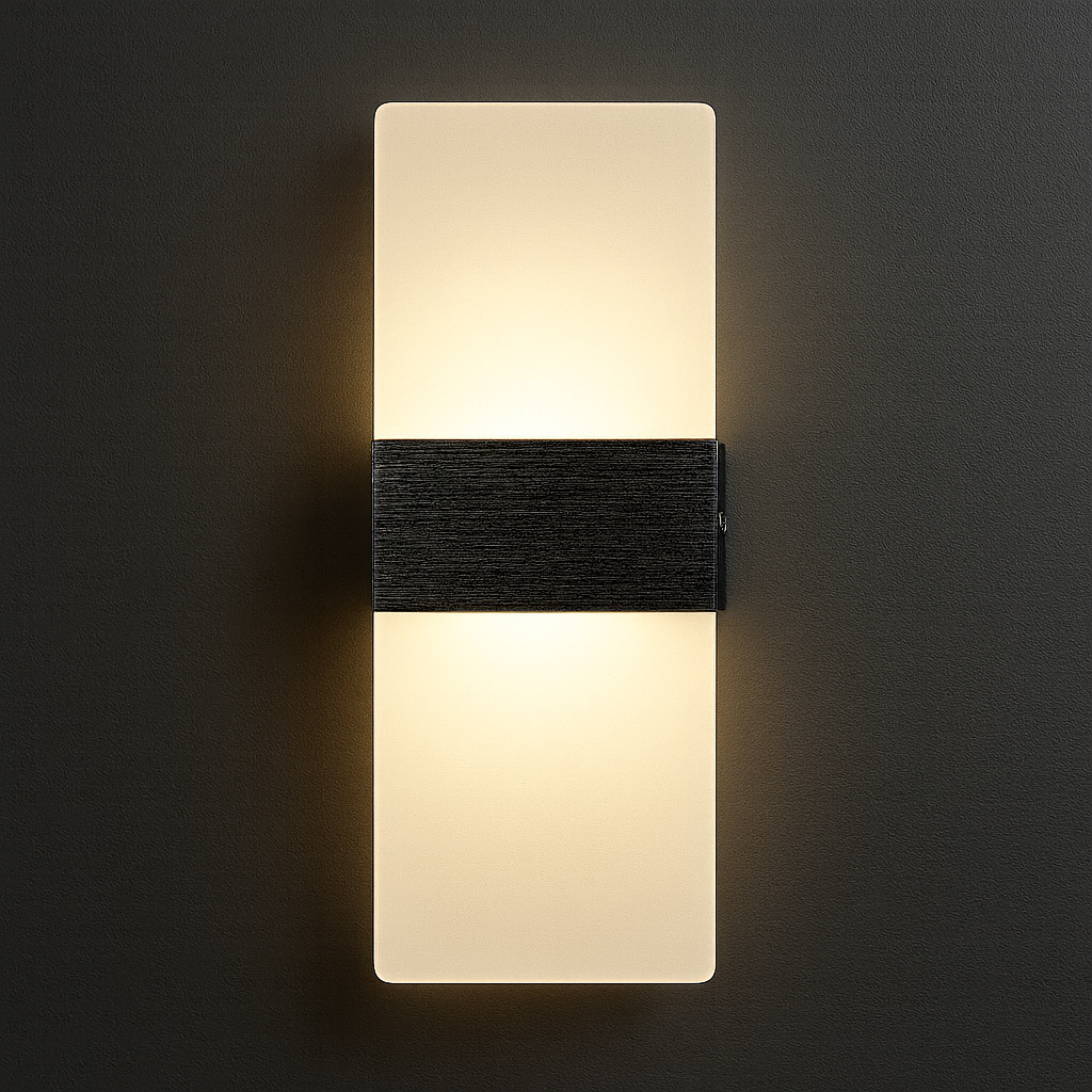 LED Wall Light | Rectangular Frosted Acrylic Shade Aluminum Center Band Indoor