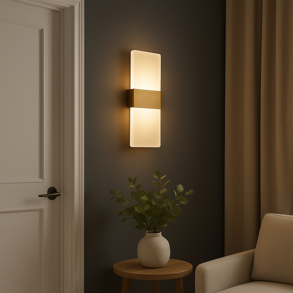 LED Wall Light | Rectangular Frosted Acrylic Shade Aluminum Center Band Indoor