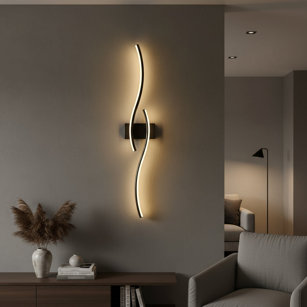 LED Wall Light | Modern Dual Wave Sconce Black Indoor Lighting