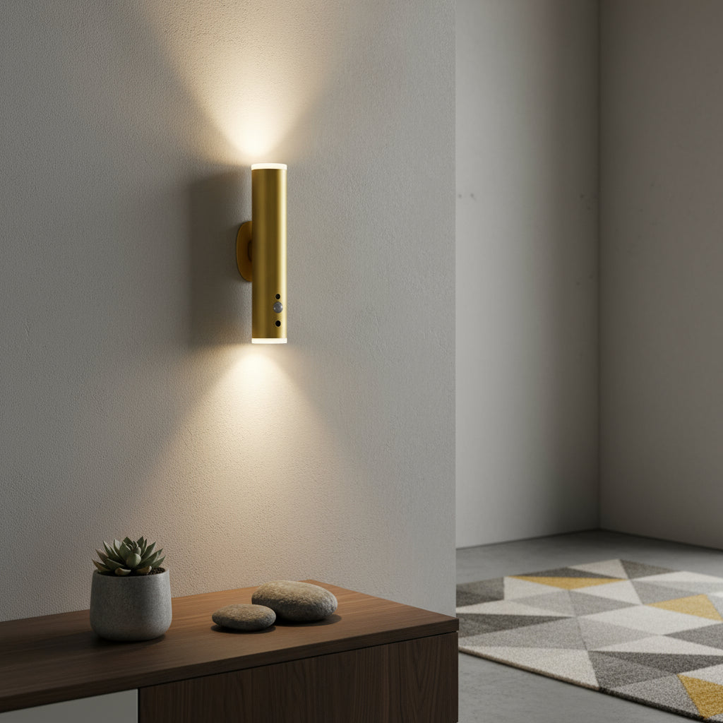 Stick-On Rechargeable Wall Light | Slim Metal Tube Remote Light Sensor Battery Operated