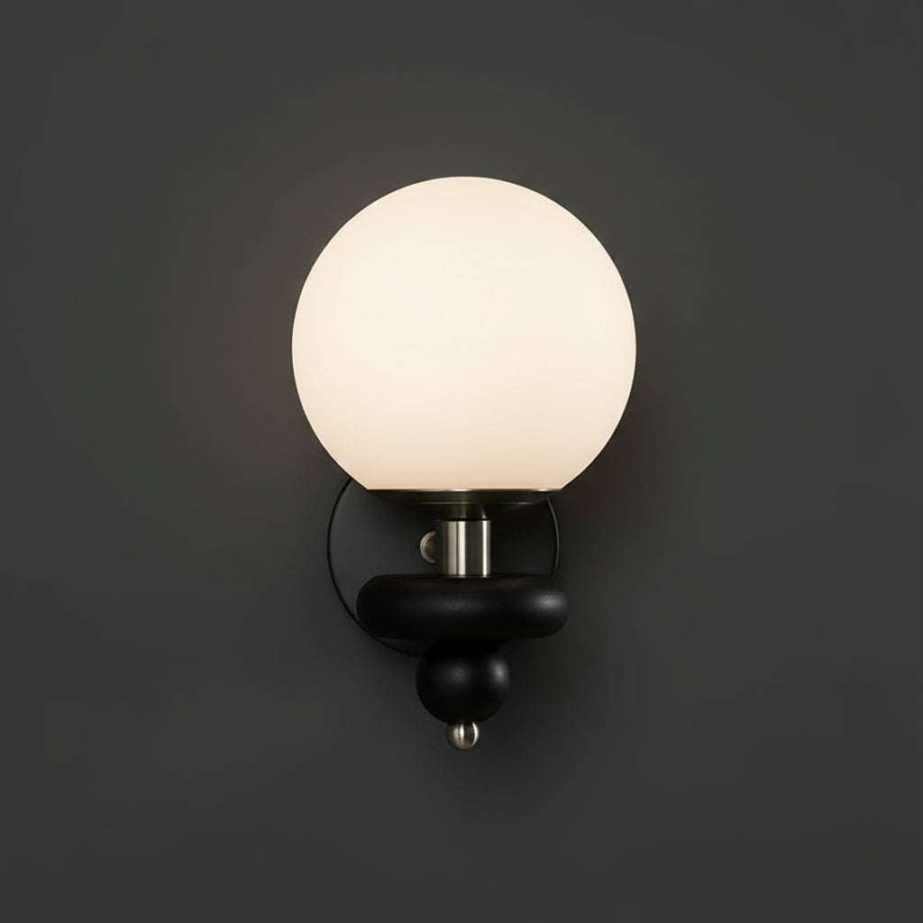 LED Wall Light | Modern Black Wood Frosted Glass Globe Decorative Wooden Accent Bedroom