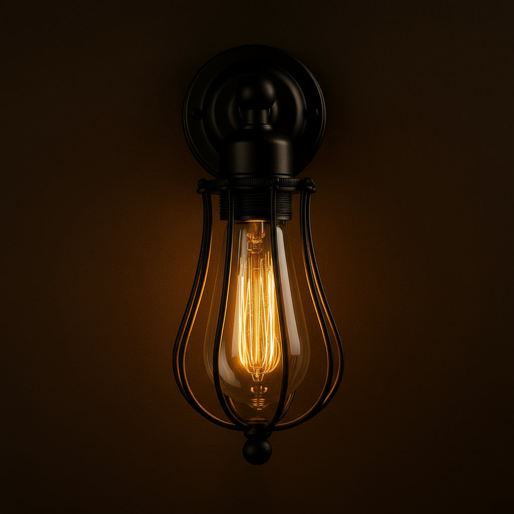 Industrial Wall Light | Vintage Cage Adjustable Arm Sconce Hallway