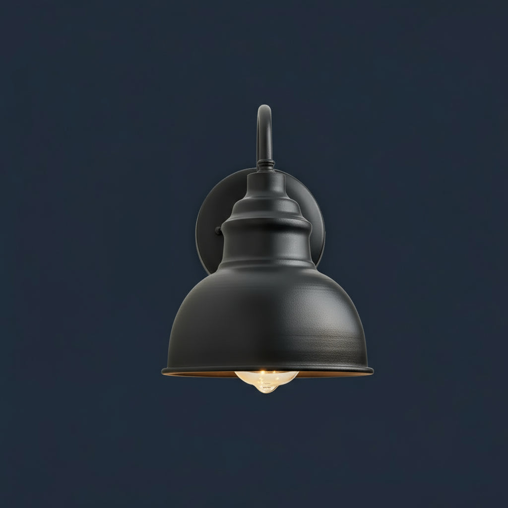 Industrial Wall Light | Vintage Black Barn Sconce Curved Arm Outdoor Lighting