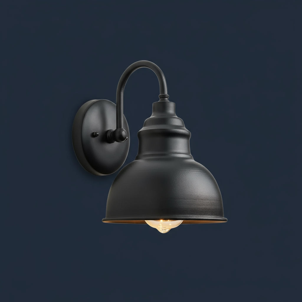 Industrial Wall Light | Vintage Black Barn Sconce Curved Arm Outdoor Lighting