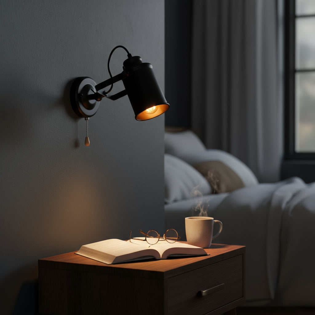 Industrial Wall Light | Vintage Adjustable Black Metal Cylinder Sconce Indoor