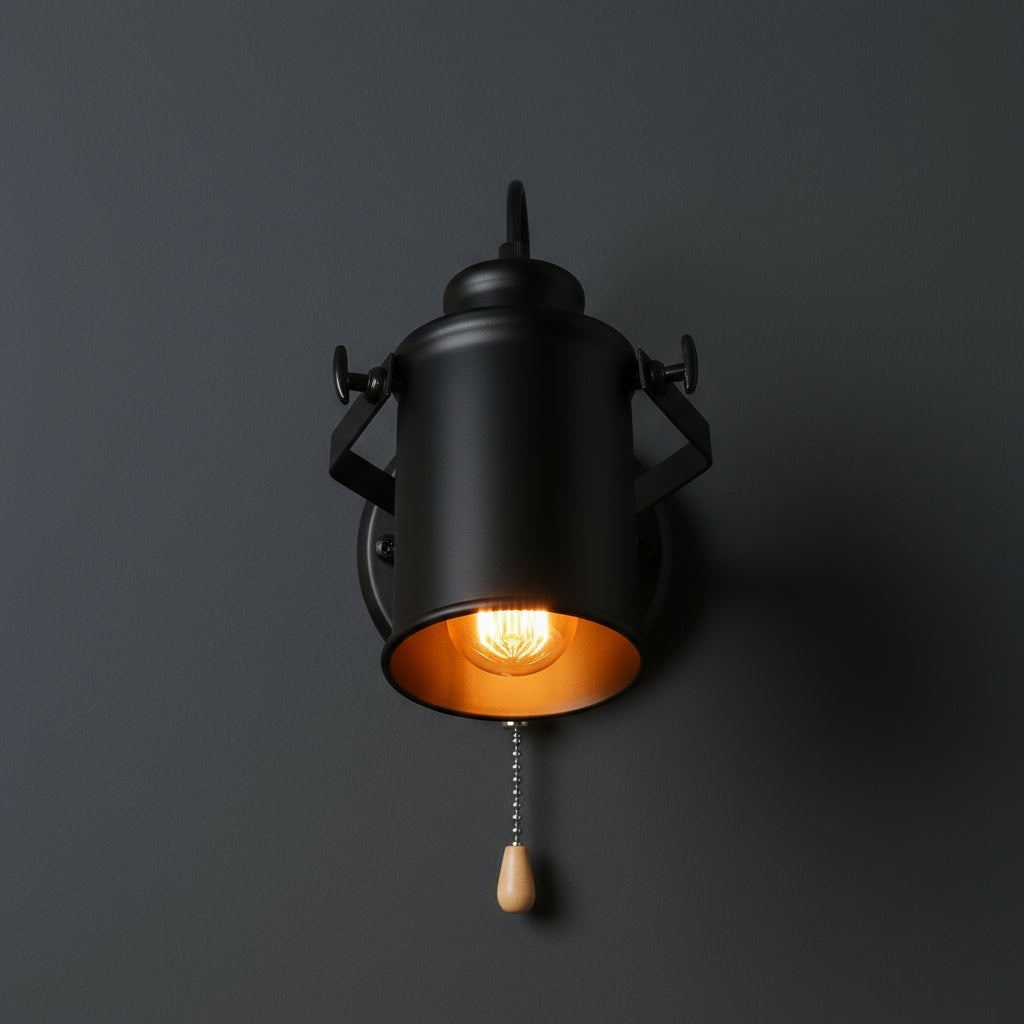 Industrial Wall Light | Vintage Adjustable Black Metal Cylinder Sconce Indoor