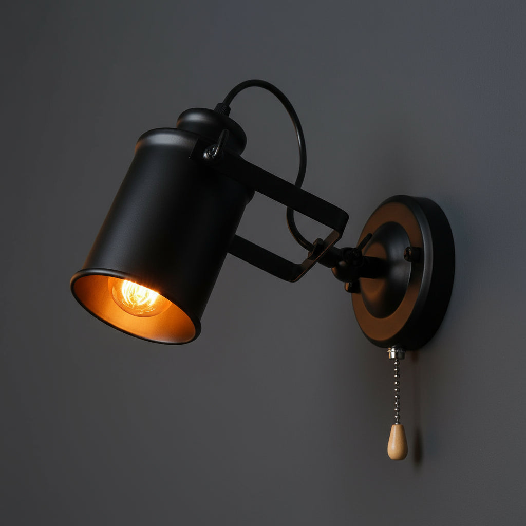 Industrial Wall Light | Vintage Adjustable Black Metal Cylinder Sconce Indoor