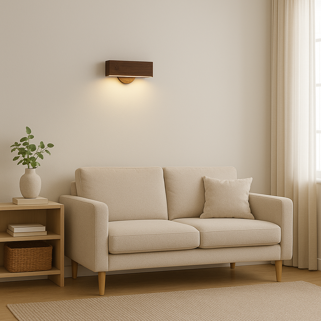 Stick-On Rechargeable Wall Light | Rotating Wooden LED Sconce Battery Operated