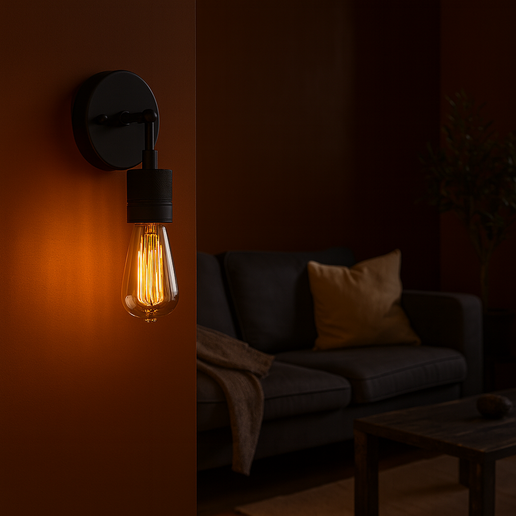 Industrial Wall Light | Minimalist Black Exposed Bulb Sconce Hallway Loft