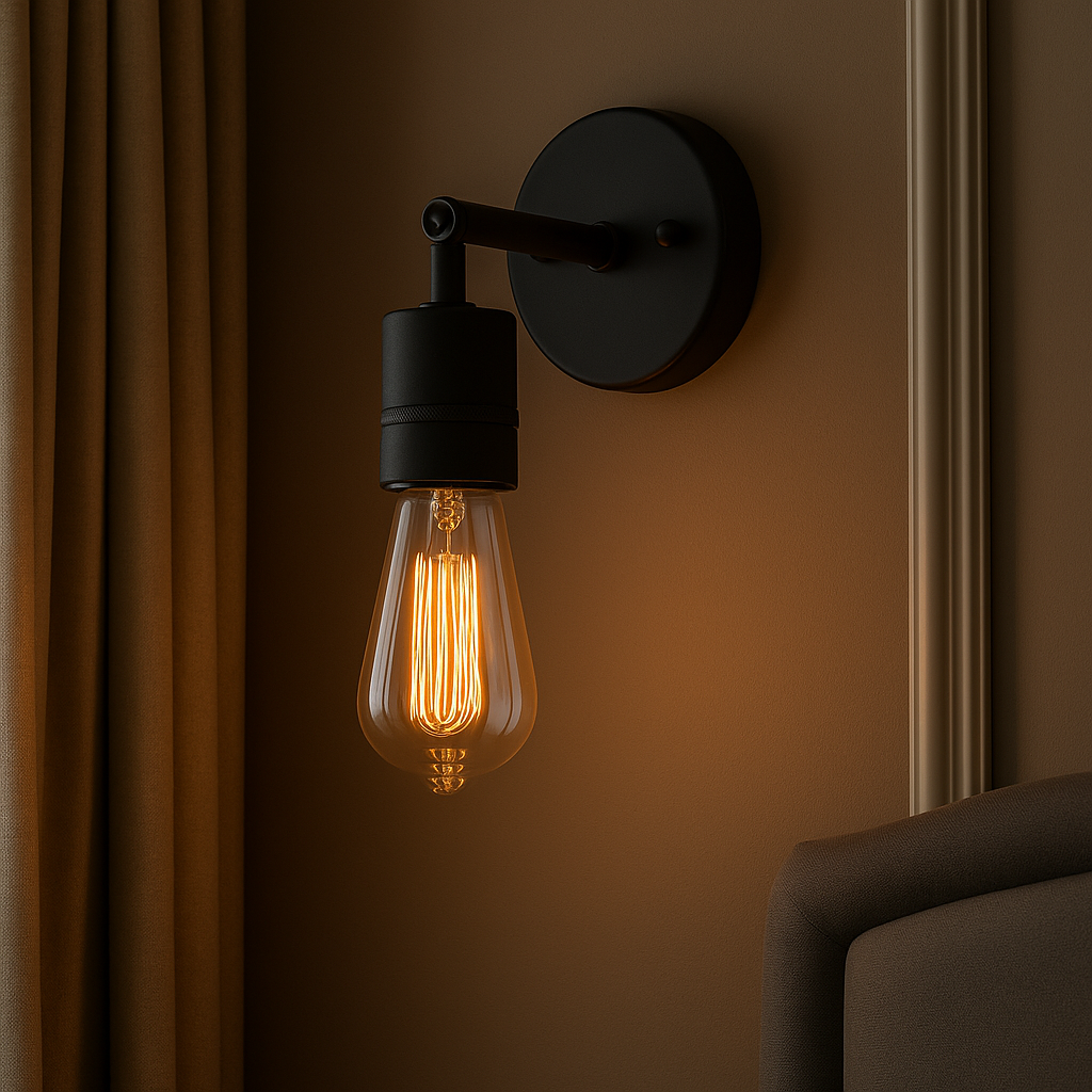 Industrial Wall Light | Minimalist Black Exposed Bulb Sconce Hallway Loft