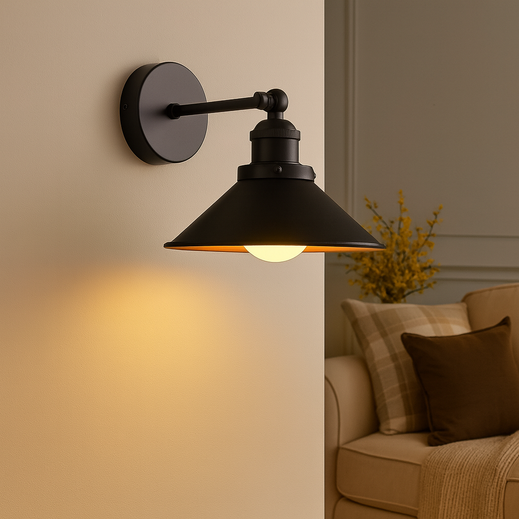 Industrial Wall Light | Conical Metal LED Adjustable Shade Sconce Hallway