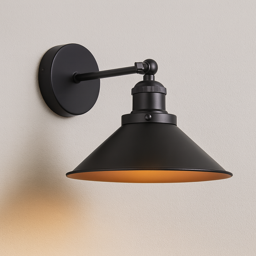 Industrial Wall Light | Conical Metal LED Adjustable Shade Sconce Hallway