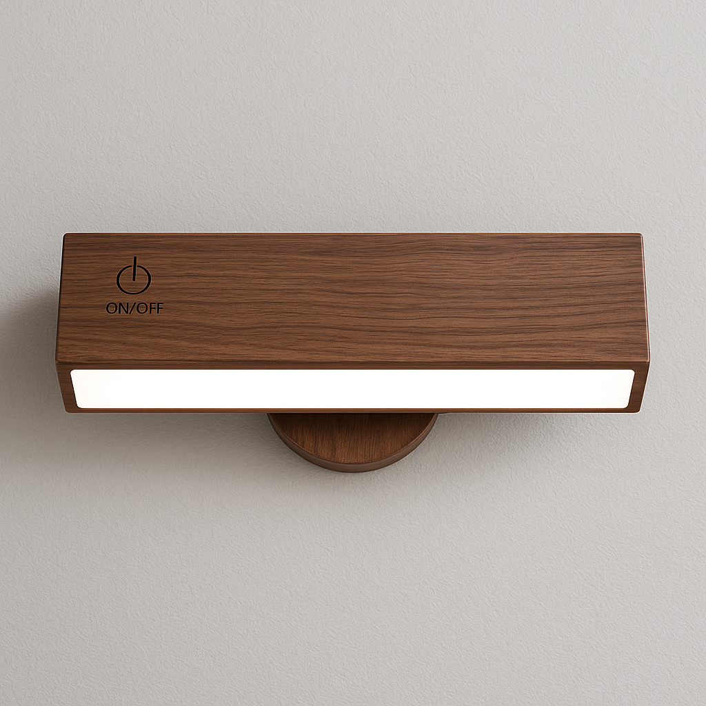 Stick-On Rechargeable Wall Light | Rotating Wooden LED Sconce Battery Operated