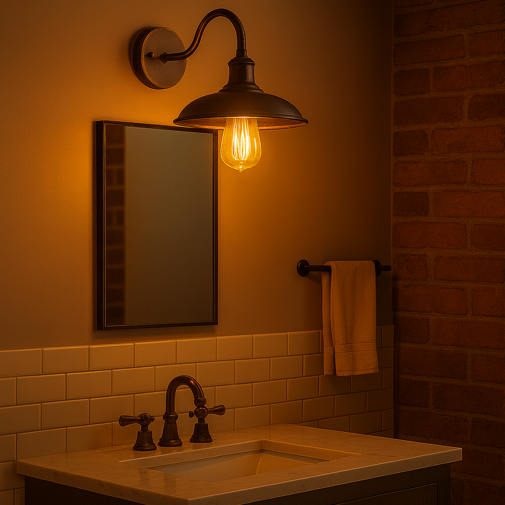 Industrial Wall Light | Bronze Vintage Curved Arm Metal Shade Sconce Indoor