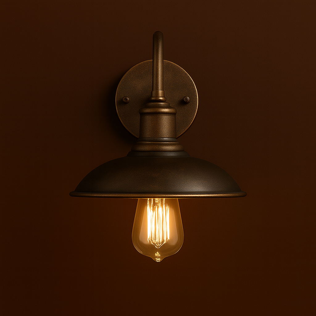Industrial Wall Light | Bronze Vintage Curved Arm Metal Shade Sconce Indoor