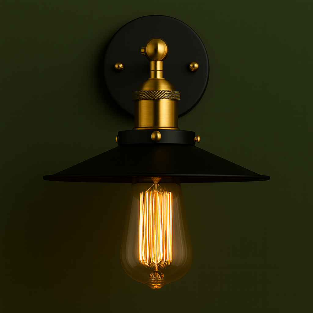 Industrial Wall Light | Adjustable Black Antique Brass Metal Shade Sconce Indoor