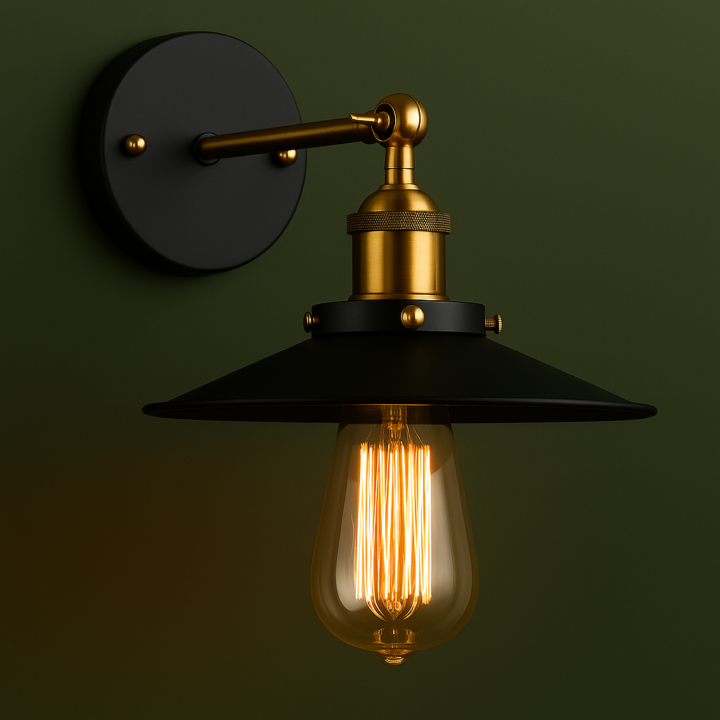 Industrial Wall Light | Adjustable Black Antique Brass Metal Shade Sconce Indoor