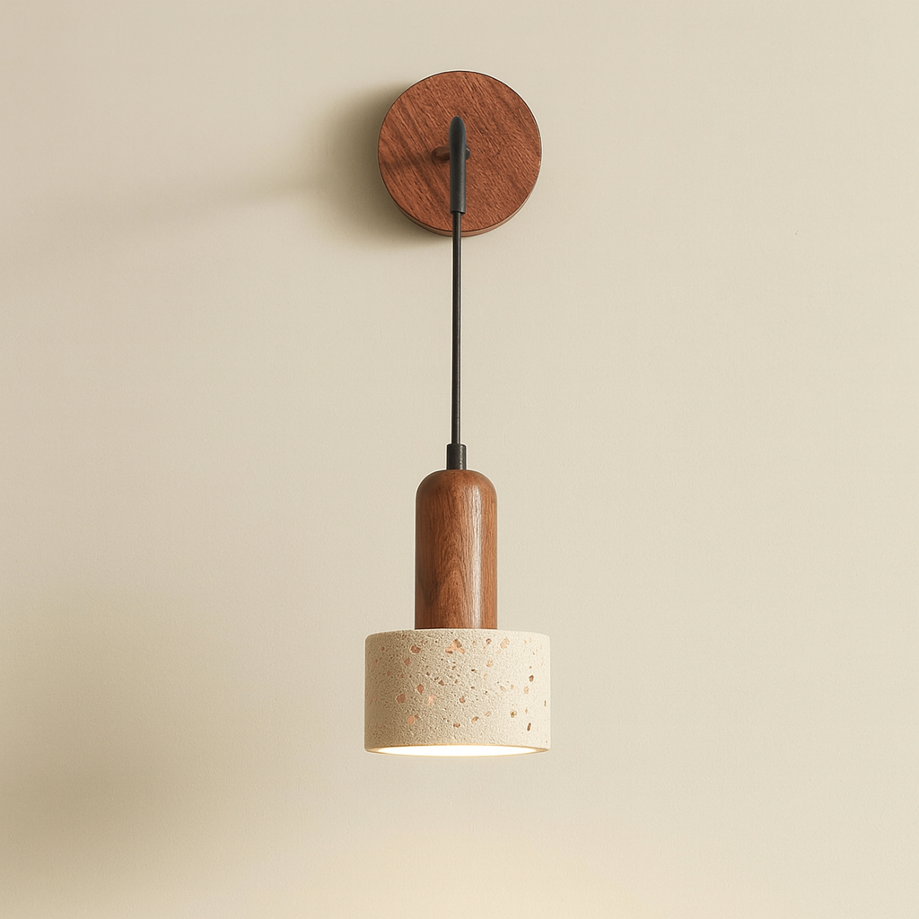 Contemporary Wall Light | Wabi-Sabi Natural Stone Walnut Wood LED Sconce Indoor