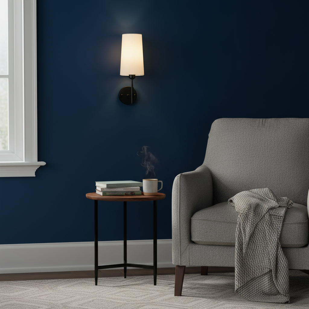 Rechargeable Wall Sconce | White Fabric Shade Magnetic E26 Bulb Battery Operated