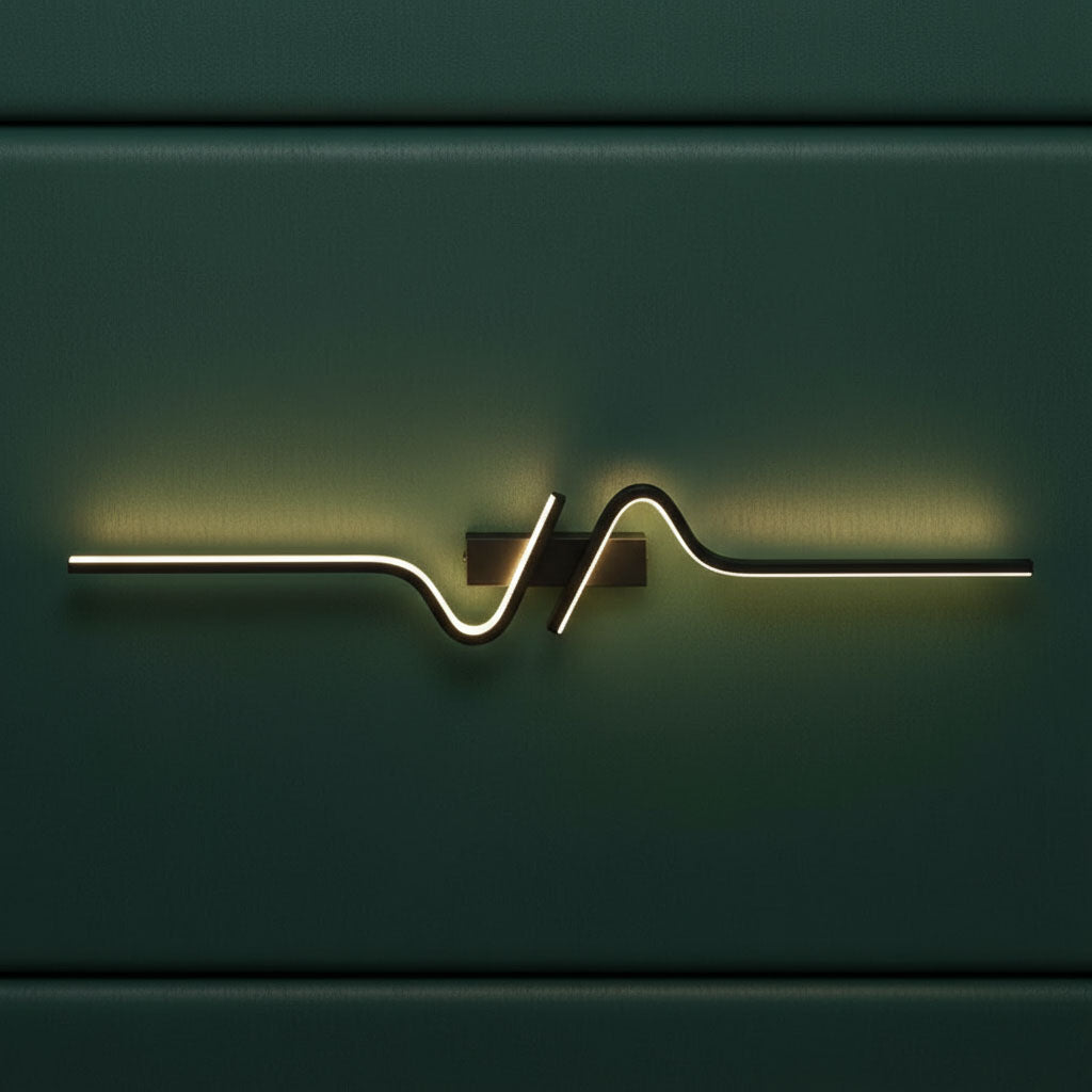 Contemporary Wall Light | Slim Black Wave-Shaped LED Sconce Backlit Bedroom