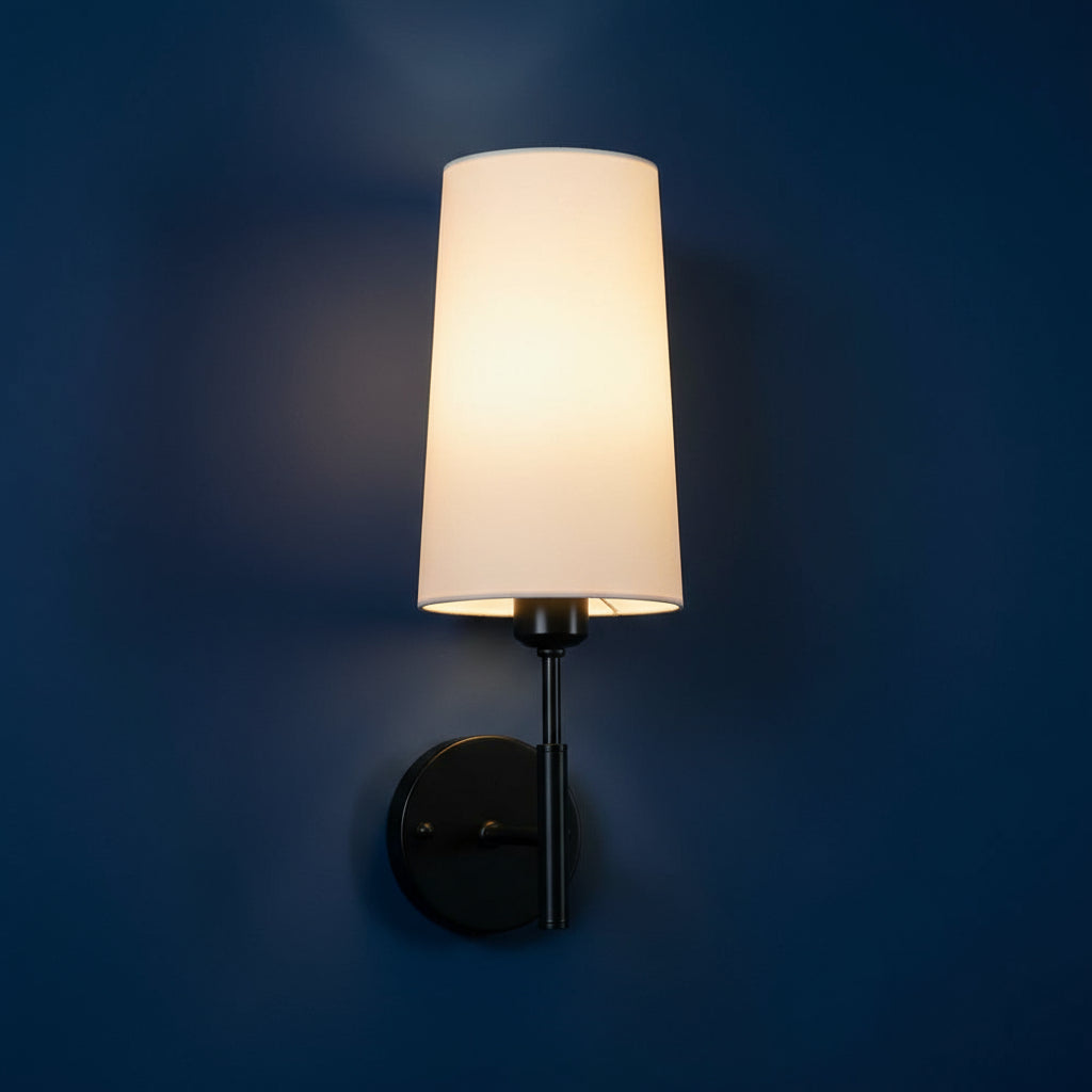Rechargeable Wall Sconce | White Fabric Shade Magnetic E26 Bulb Battery Operated