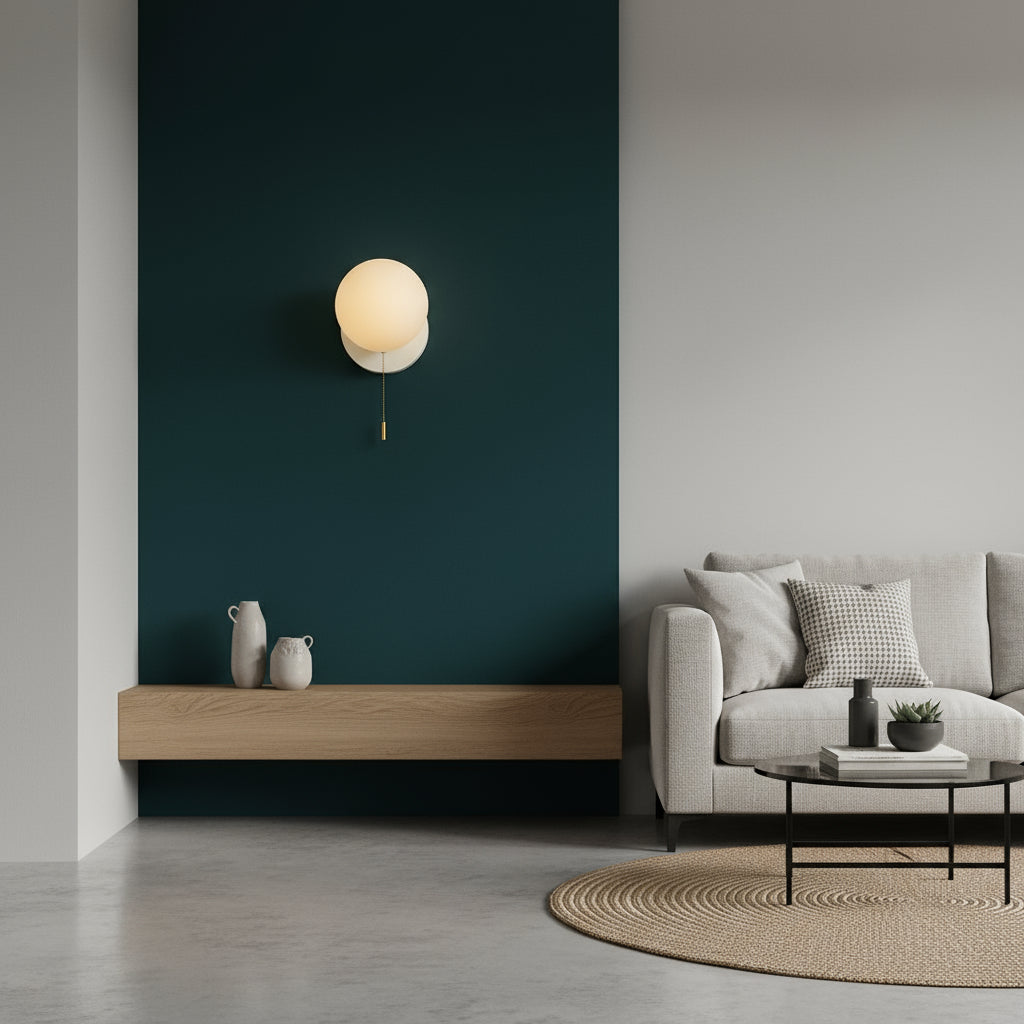Contemporary Wall Light | Frosted Glass Globe Metal Base Sconce Living Room