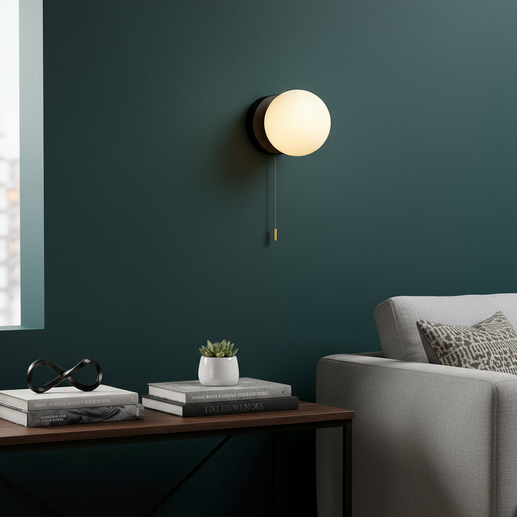 Contemporary Wall Light | Frosted Glass Globe Metal Base Sconce Living Room