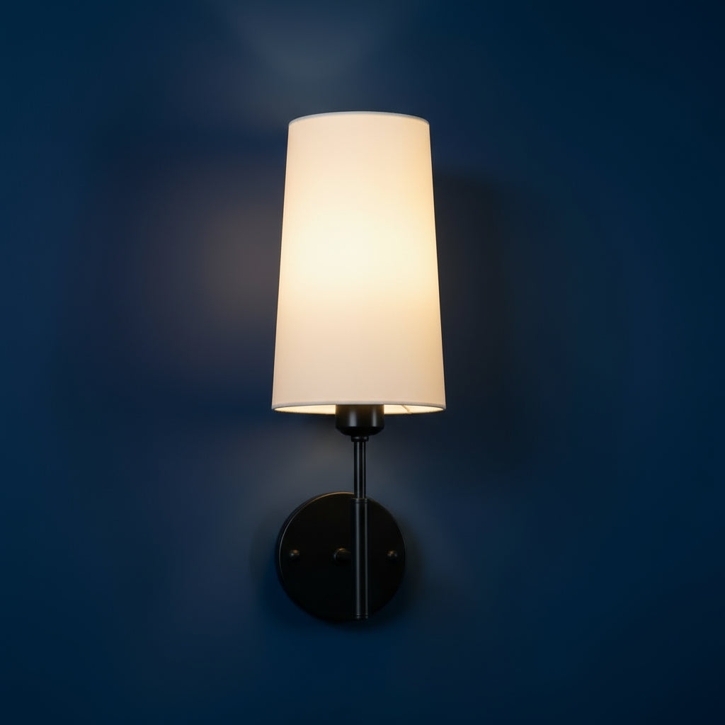 Rechargeable Wall Sconce | White Fabric Shade Magnetic E26 Bulb Battery Operated