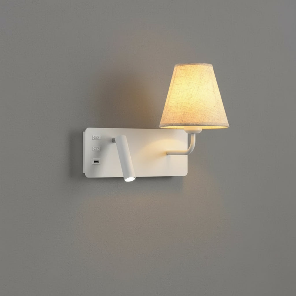 Contemporary Wall Light | Fabric Shade Adjustable LED Reading Spotlight USB Bedside